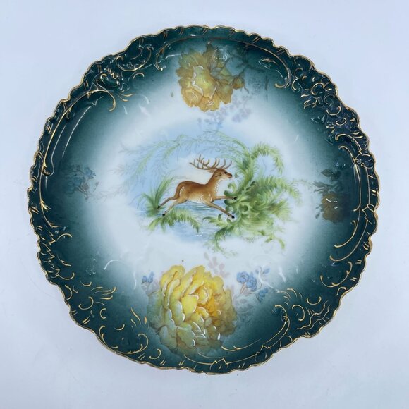antique austrian hand painted stag porcelain cabinet display plate circa 1900 - Picture 1 of 6